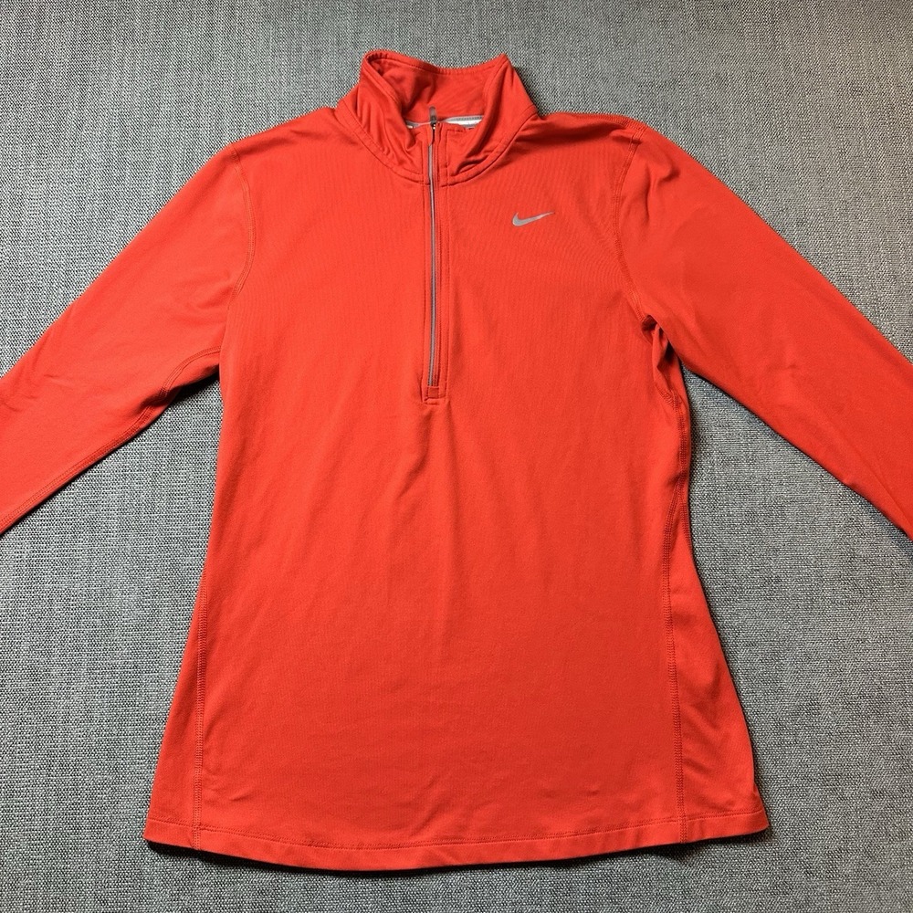 Nike Dri- Fit ‎ Pullover Shirt Women's Small Orange Long Sleeve 1/4 Zip Running